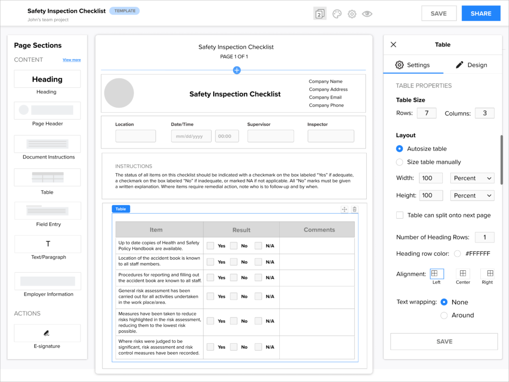 Add table info and fields